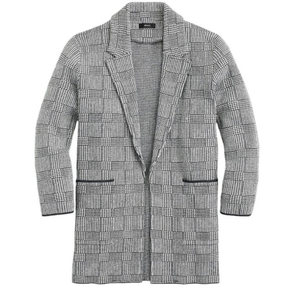 J CREW Sophie Open Front Sweater Blazer‎ in Glen Plaid Sz XS Cotton Wool - Picture 2 of 9